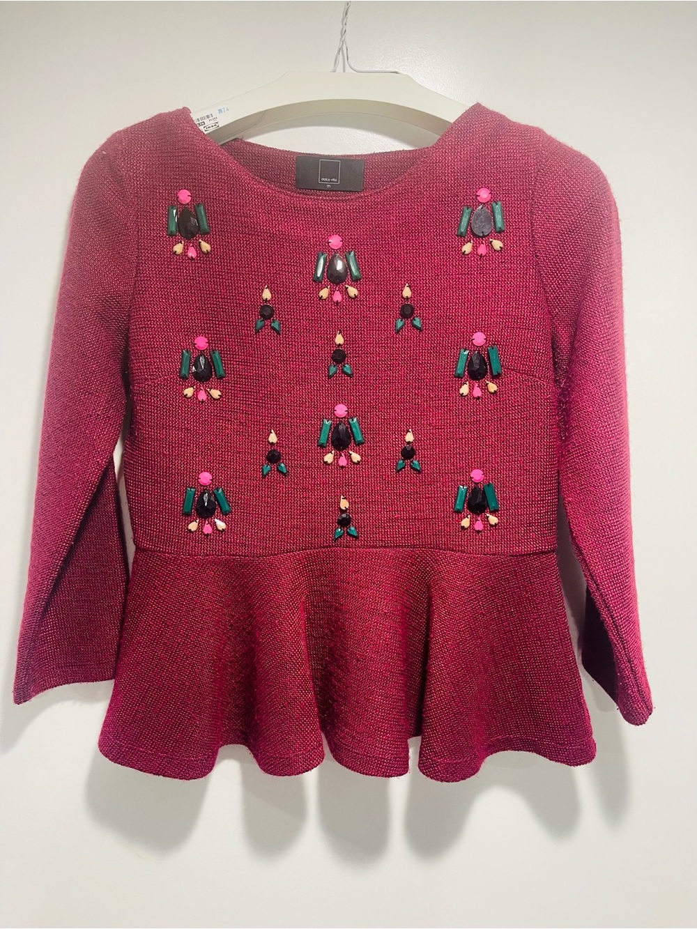 Anthropologie Dolce Vita Women's Gem Drop Peplum Top Raspberry Pink Size M